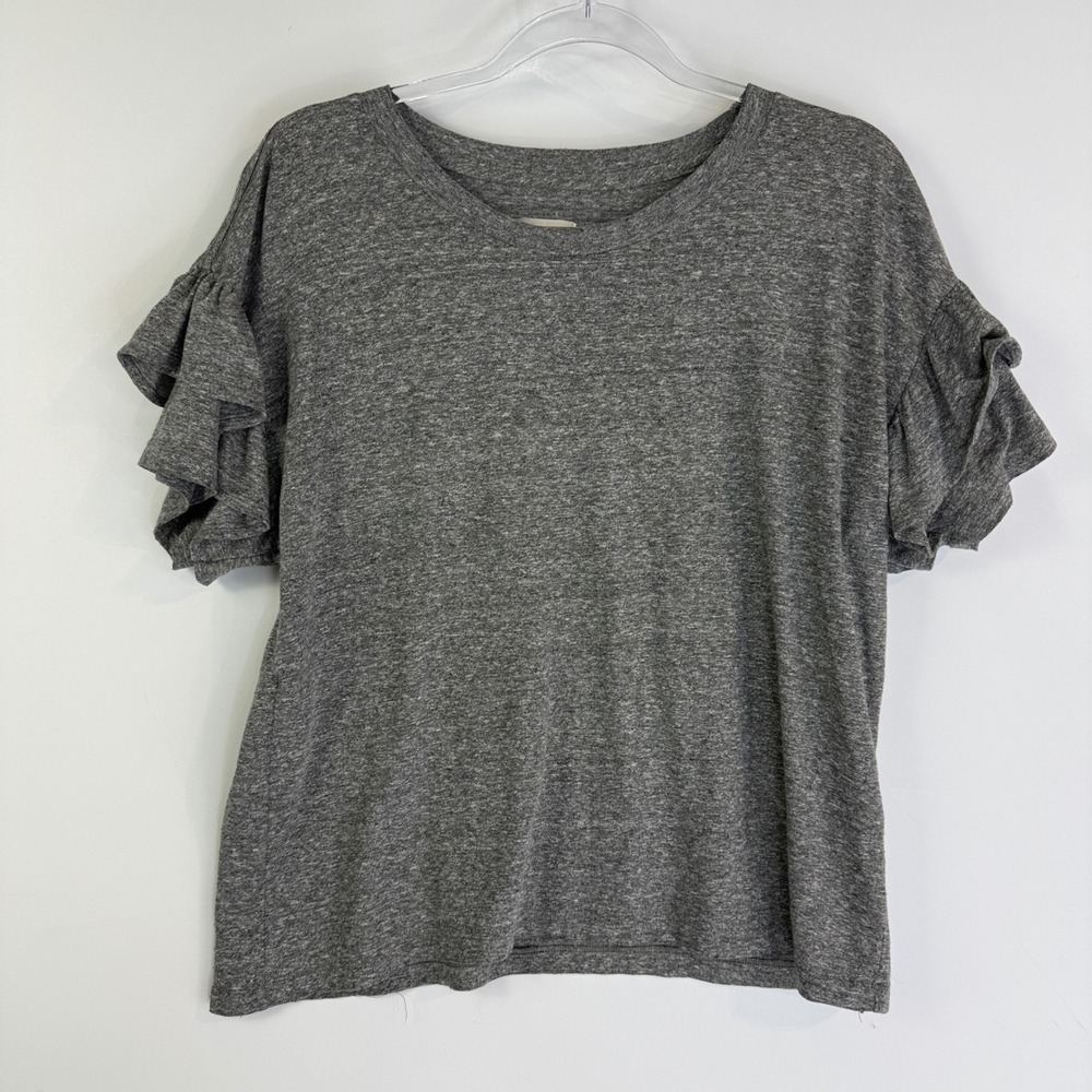 Current/Elliott The Ruffle Roadie Tee Women Size 1 Heather Grey Tiered Sleeve